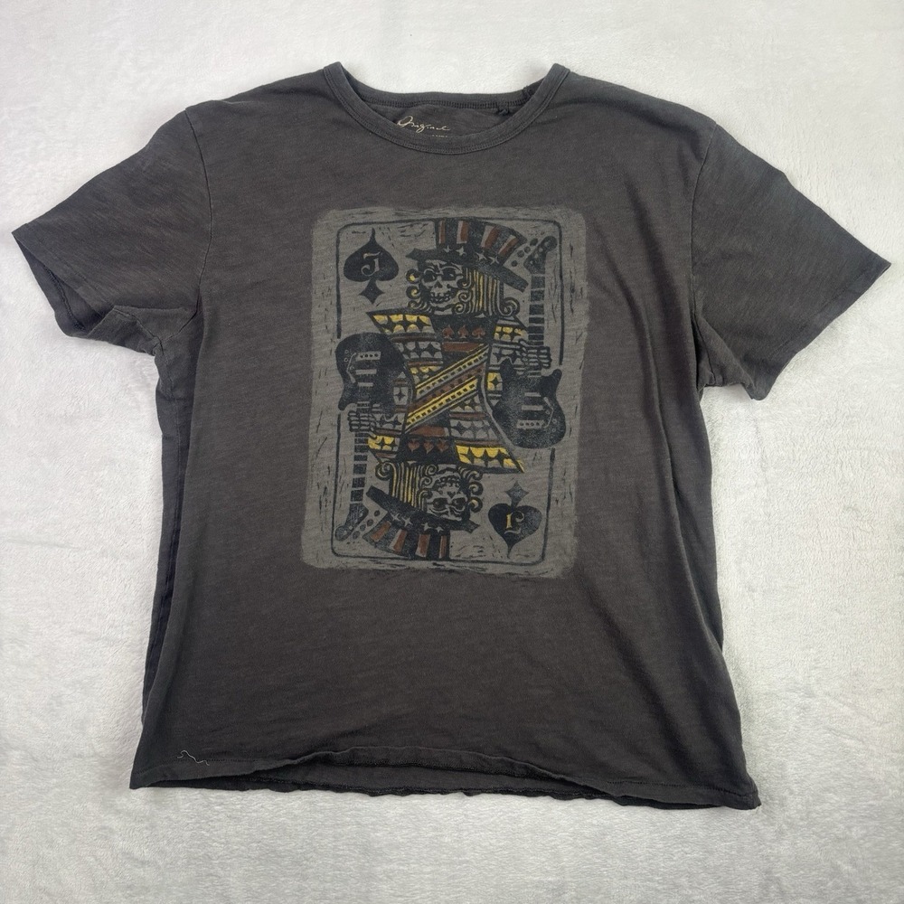 Lucky Brand Jack of Spade Guitar Grey Short Sleeve Graphic Shirt Men's Large
